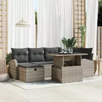 Lauko baldų komplektas Sodo Sofų Rinkinys su pagalve 7 pcs Pilka Poli ratanas