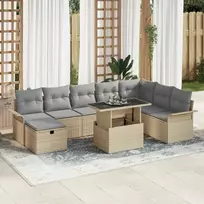 Lauko baldų komplektas Sodo Sofų Rinkinys su pagalve 9 pcs Smėlio Poli ratanas