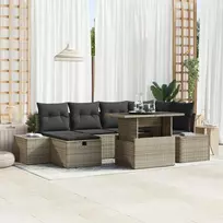Lauko baldų komplektas Sodo Sofų Rinkinys su pagalve 7 pcs Pilka Poli ratanas