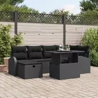Sodo Sofų Rinkinys su pagalve 7 pcs Juoda Poli ratanas