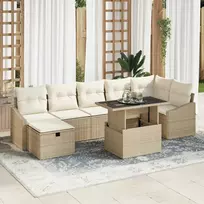 Lauko baldų komplektas Sodo Sofų Rinkinys su pagalve 8 pcs Smėlio Poli ratanas