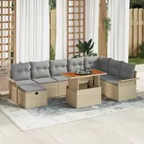 Lauko baldų komplektas Sodo Sofų Rinkinys su pagalve 9 pcs Smėlio poliratanas