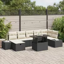 Lauko baldų komplektas Sodo Sofų Rinkinys su pagalve 8 pcs Juoda Poli ratanas
