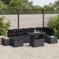 Lauko baldų komplektas Sodo Sofų Rinkinys su pagalve 8 pcs Juoda Poli ratanas