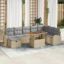 Lauko baldų komplektas Sodo Sofų Rinkinys su pagalve 9 pcs Smėlio poliratanas