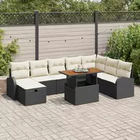 Lauko baldų komplektas Sodo Sofų Rinkinys su pagalve 9 pcs Juoda poliratanas