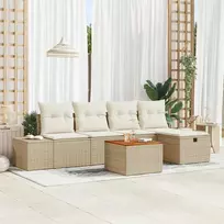 Lauko baldų komplektas Sodo Sofų Rinkinys su pagalve 6 pcs Smėlio Poli ratanas