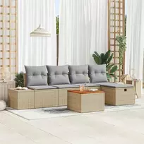 Lauko baldų komplektas Sodo Sofų Rinkinys su pagalve 6 pcs Smėlio Poli ratanas