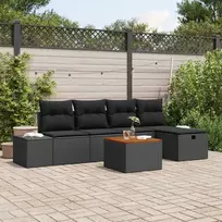 Lauko baldų komplektas Sodo Sofų Rinkinys su pagalve 6 pcs Juoda Poli ratanas