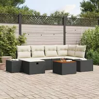Lauko baldų komplektas Sodo Sofų Rinkinys su pagalve 7 pcs Juoda Poli ratanas