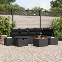 Lauko baldų komplektas Sodo Sofų Rinkinys su pagalve 7 pcs Juoda Poli ratanas