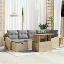Lauko baldų komplektas Sodo Sofų Rinkinys su pagalve 7 pcs Smėlio poliratanas