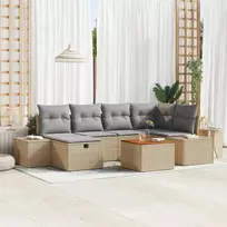 Lauko baldų komplektas Sodo Sofų Rinkinys su pagalve 7 pcs Smėlio Poli ratanas