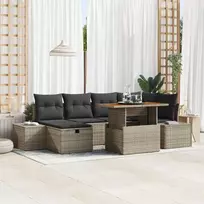 Lauko baldų komplektas Sodo Sofų Rinkinys su pagalve 7 pcs Pilka poliratanas