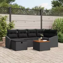 Lauko baldų komplektas Sodo Sofų Rinkinys su pagalve 7 pcs Juoda Poli ratanas
