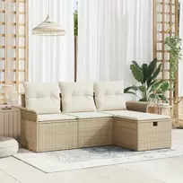 Sodo Sofų Rinkinys su pagalve 4 pcs Smėlio Poli ratanas
