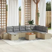 Lauko baldų komplektas Sodo Sofų Rinkinys su pagalve 9 pcs Smėlio Poli ratanas