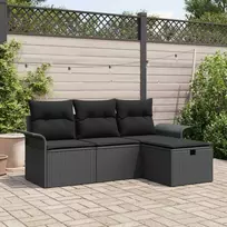 Sodo Sofų Rinkinys su pagalve 4 pcs Juoda Poli ratanas