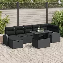 Lauko baldų komplektas Sodo Sofų Rinkinys su pagalve 8 pcs Juoda Poli ratanas