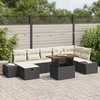Lauko baldų komplektas Sodo Sofų Rinkinys su pagalve 8 pcs Juoda poliratanas