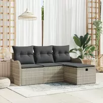 Lauko baldų komplektas Sodo Sofų Rinkinys su pagalve 4 pcs Šviesiai pilka Poli ratanas