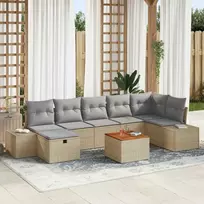 Lauko baldų komplektas Sodo Sofų Rinkinys su pagalve 8 pcs Smėlio Poli ratanas