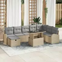 Lauko baldų komplektas Sodo Sofų Rinkinys su pagalve 9 pcs Smėlio Poli ratanas