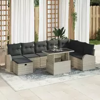 Lauko baldų komplektas Sodo Sofų Rinkinys su pagalve 9 pcs Šviesiai pilka Poli ratanas