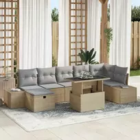 Lauko baldų komplektas Sodo Sofų Rinkinys 8 pcs Smėlio poliratanas