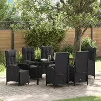 Lauko baldų komplektas Sodo valgomojo komplektas su pagalve 7 pcs Juoda poliratanas
