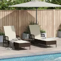 Saulės gultas 3 pcs Ruda ir Kremavimo Balta 200 x 55 x 92 cm