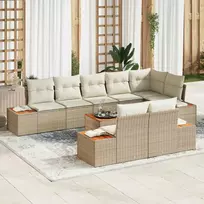 Lauko baldų komplektas Sodo Sofų Rinkinys su pagalve 9 pcs Smėlio Poli ratanas