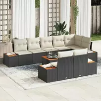 Lauko baldų komplektas Sodo Sofų Rinkinys su pagalve 9 pcs Juoda Poli ratanas