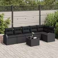 Sodo Sofų Rinkinys su pagalve 7 pcs Juoda Poli ratanas
