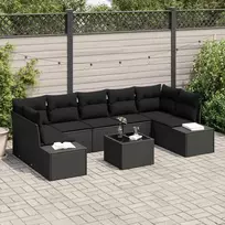Lauko baldų komplektas Sodo Sofų Rinkinys su pagalve 8 pcs Juoda poliratanas