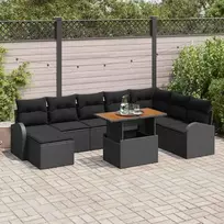 Sodo Sofų Rinkinys su pagalve 9 pcs Juoda