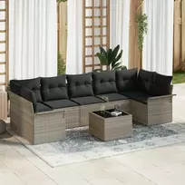 Lauko baldų komplektas Sodo Sofų Rinkinys su pagalve 8 pcs Šviesiai pilka poliratanas