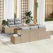 Lauko baldų komplektas Sodo Sofų Rinkinys 6 pcs Bežinė ir šviesiai pilka poliratanas