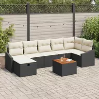 Lauko baldų komplektas Sodo Sofų Rinkinys su pagalve 8 pcs Juoda Poli ratanas