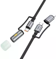Laidas „viskas viename“ USB C / „Lightning“ į USB C / LED šviesą Hoco PD 3A 60W 1,2 m U138 juodas