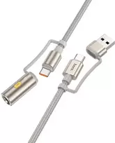 Laidas „viskas viename“ USB A / USB C į USB C / cigarečių žiebtuvėlio jungtis Hoco 3A 60W 1,2 m U138 pilkas