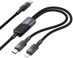 Laidas 2in1 USB-C į USB-C + Lightning Hoco 5A 100W 1,2 m U139 juodas