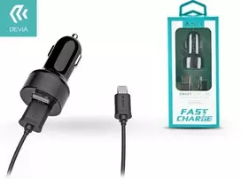 Įkroviklis Devia Devia Smart Series Premium Car charger 2 x USB 2.4A + Micro USB Cable 1m Juodas