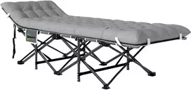 Outsunny Sulankstoma stovyklavimo lova su čiužiniu, pagalve ir šonine kišene, 190 x 65 x 37 cm, sulankstomas gultas suaugusiems, svečių lova iki 150 kg, sulankstoma lova laukui, sodui, stovyklavimui, kelionėms, šviesiai pilka
