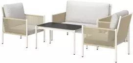 Outsunny Poliratano Lauko Baldų Komplektas, Poilsio Komplektas 4 Asmenims. Dvivietė Sofa, Krėslai, Stiklo Stalas, Pagalvėlės. Atsparus Oro Sąlygoms. Terasos, Balkono, Sodo Baldai. Ruda+Pilka.
