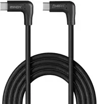 USB Kabelis - LINDY USB 3.2 Type C Laidas, M/M, 10Gbps, 60W PD, 2 x 90° kampas, 1.5 m, Juodas