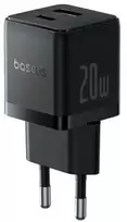 Baseus Sieninis įkroviklis Palm 20W USB + USB-C QC3.0 PD3.0 su USB-C kabeliu 1m, juodas