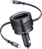 Baseus Enjoyment Max automobilinis įkroviklis with USB-C+Lightning cables 60W juodos spalvos