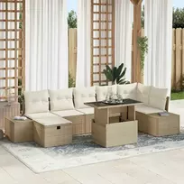 Lauko baldų komplektas Sodo Sofų Rinkinys su pagalve 8 pcs Smėlio Poli ratanas