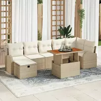 Lauko baldų komplektas Sodo Sofų Rinkinys su pagalve 8 pcs Smėlio poliratanas
